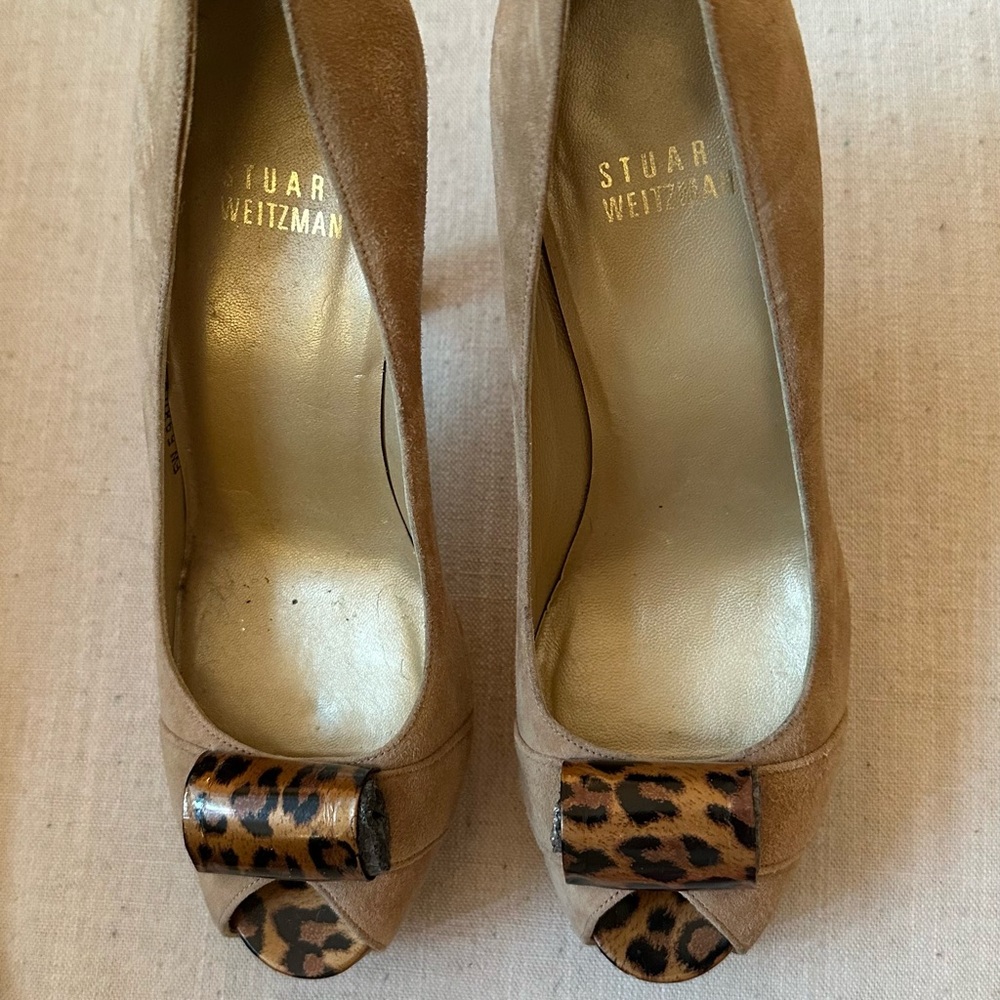 Stuart Weitzman Beige Leopard Print Heels